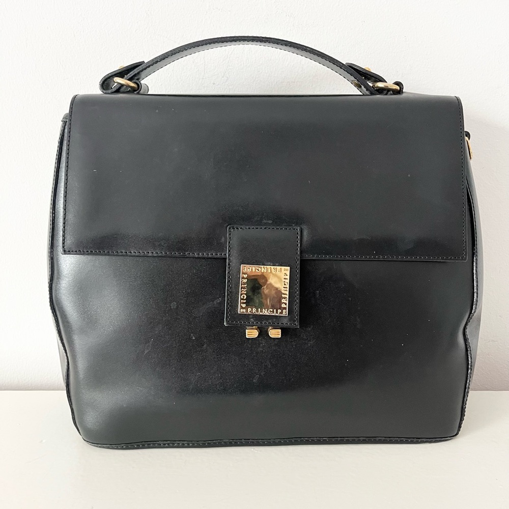 Vintage Principe Italian Black Leather Top-Handle Bag Made in Italy Purse - Picture 6 of 10